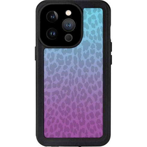 Cheetah Print Purple and Blue iPhone 15 Pro Waterproof Case
